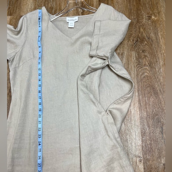 Peck & Peck 100% Linen Dress, Tan V-Neck Tassel Trim Sz L Side Ziper - Picture 6 of 11